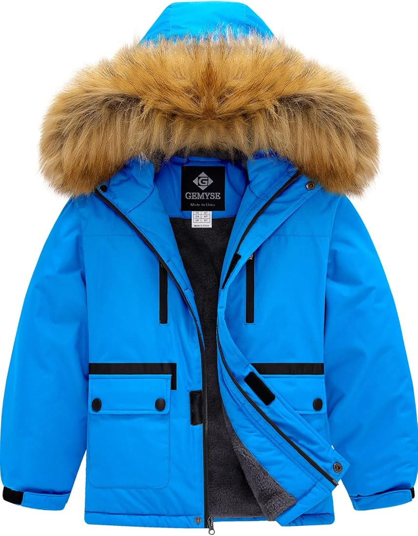 GEMYSE Boy's Winter Waterproof Ski Snow Jacket Hooded Fleece Windproof Jacket | Amazon (US)
