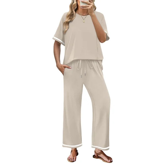 Two Piece Lounge Set for Women Fashion Travel Outfits Summer Beach Vacation Tracksuit Comfy Wide ... | Walmart (US)