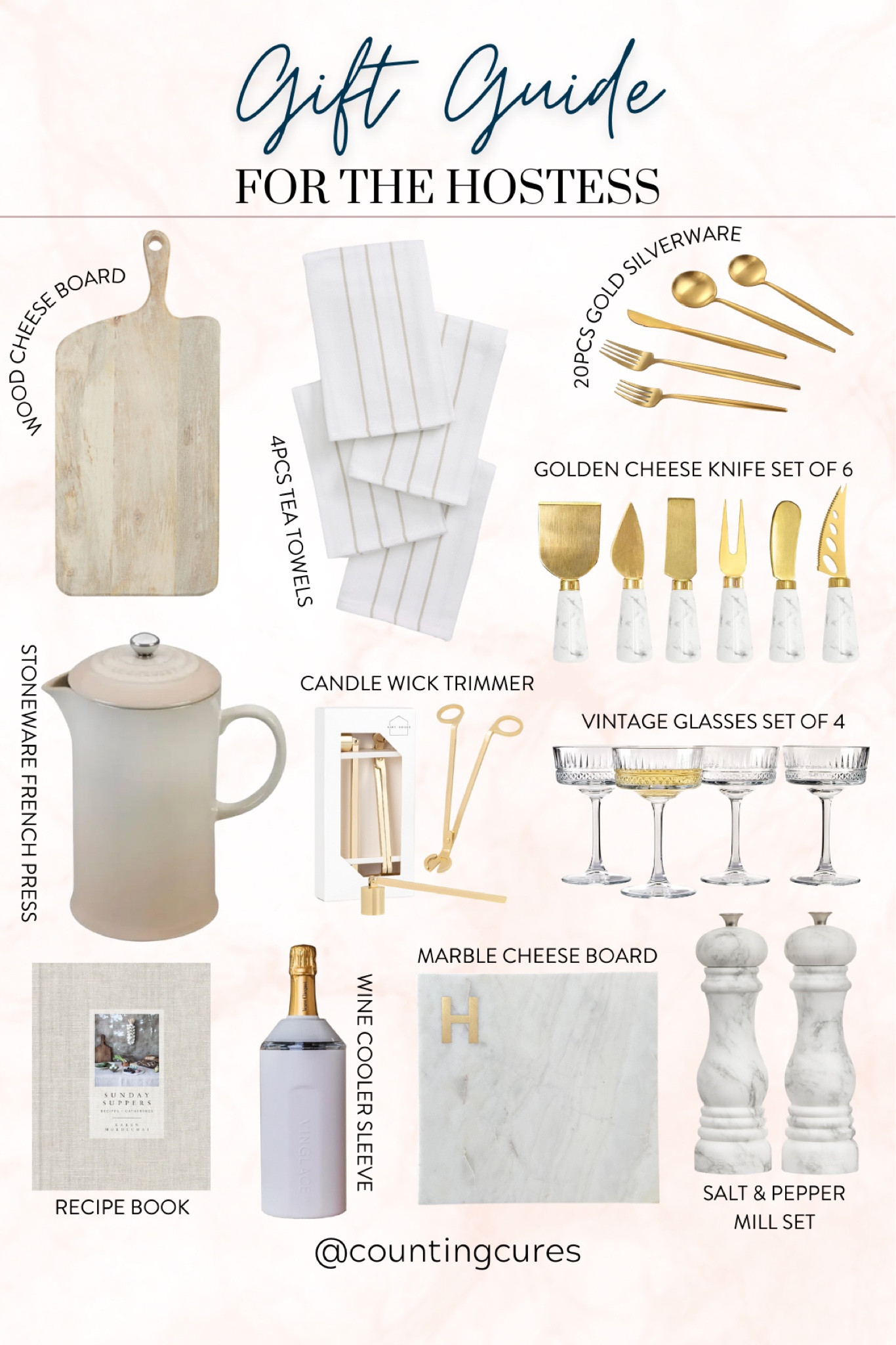 These gold silverware, tea towels, a recipe book, a cheese board, and more are the perfect holiday gifts for a hostess!
#kitchenmusthaves #giftguide #partyessentials #giftsforher

#LTKGiftGuide #LTKhome #LTKparties
