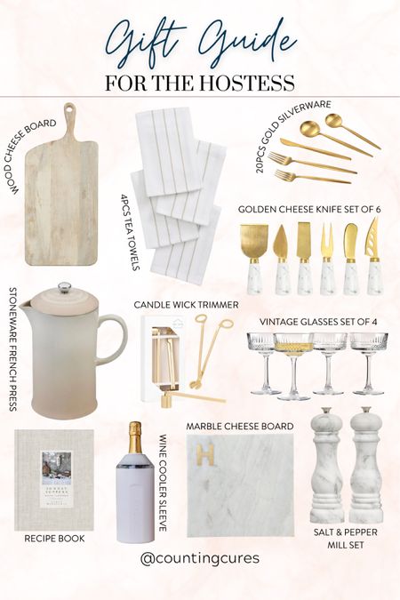 These gold silverware, tea towels, a recipe book, a cheese board, and more are the perfect holiday gifts for a hostess!
#kitchenmusthaves #giftguide #partyessentials #giftsforher

#LTKGiftGuide #LTKhome #LTKparties