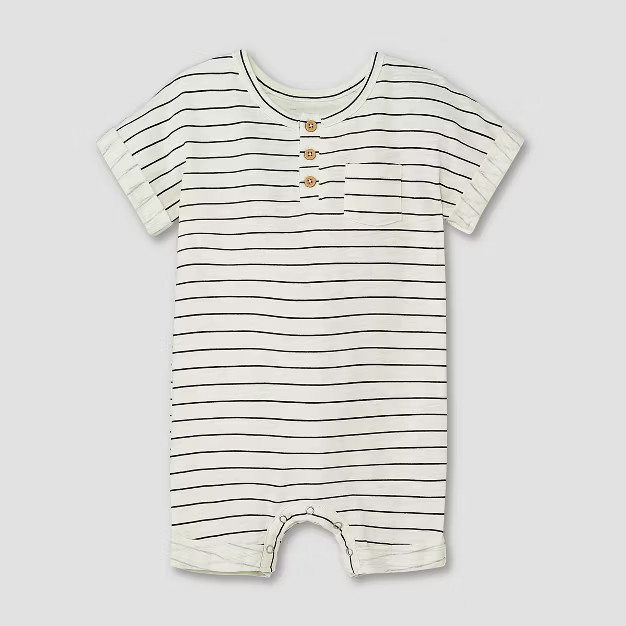 Grayson Mini Baby Boys' Striped Henley Romper - Cream | Target