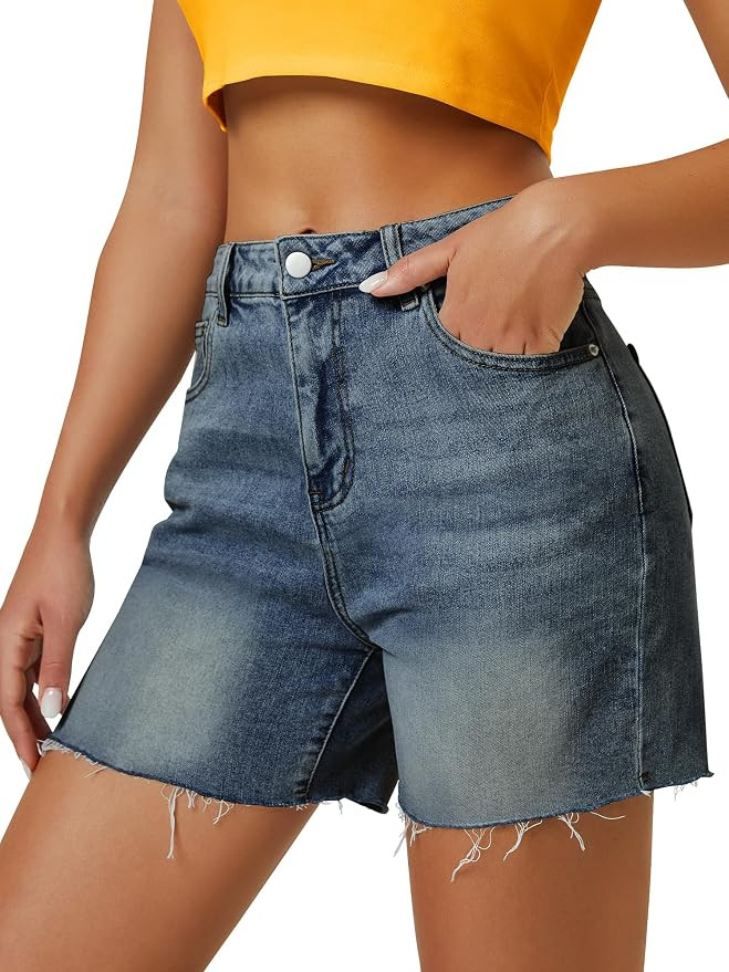 AUWUKA Womens High Waist Jean Shorts Wide Straight Leg Microelastic Long Denim Mom Shorts | Amazon (US)
