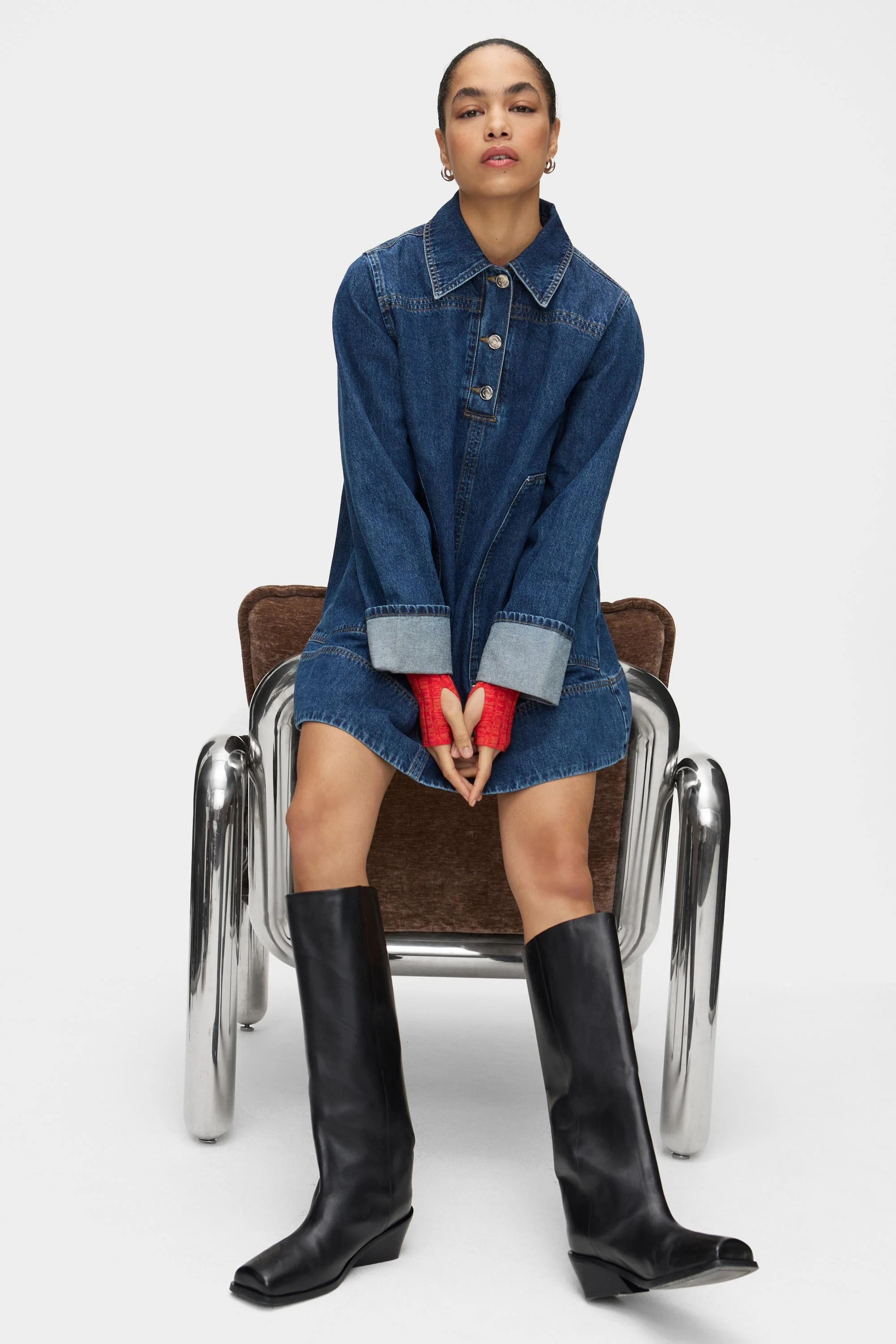 ALIGNE Mini Denim Long Sleeve Dress - Dark Blue | Keri | Aligne UK