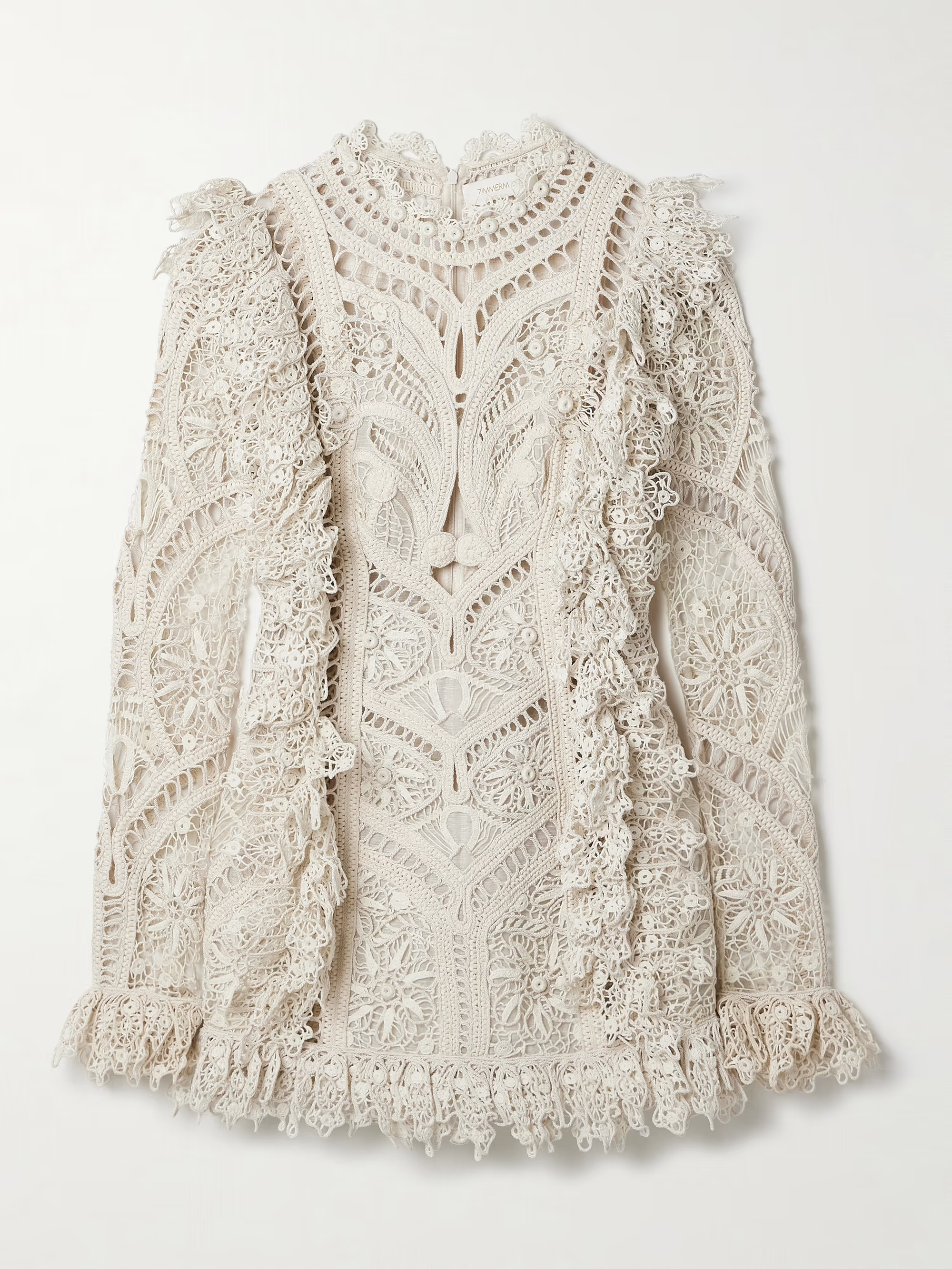 Illuminate Cornelli ruffled linen and silk-blend guipure lace mini dress | NET-A-PORTER (US)