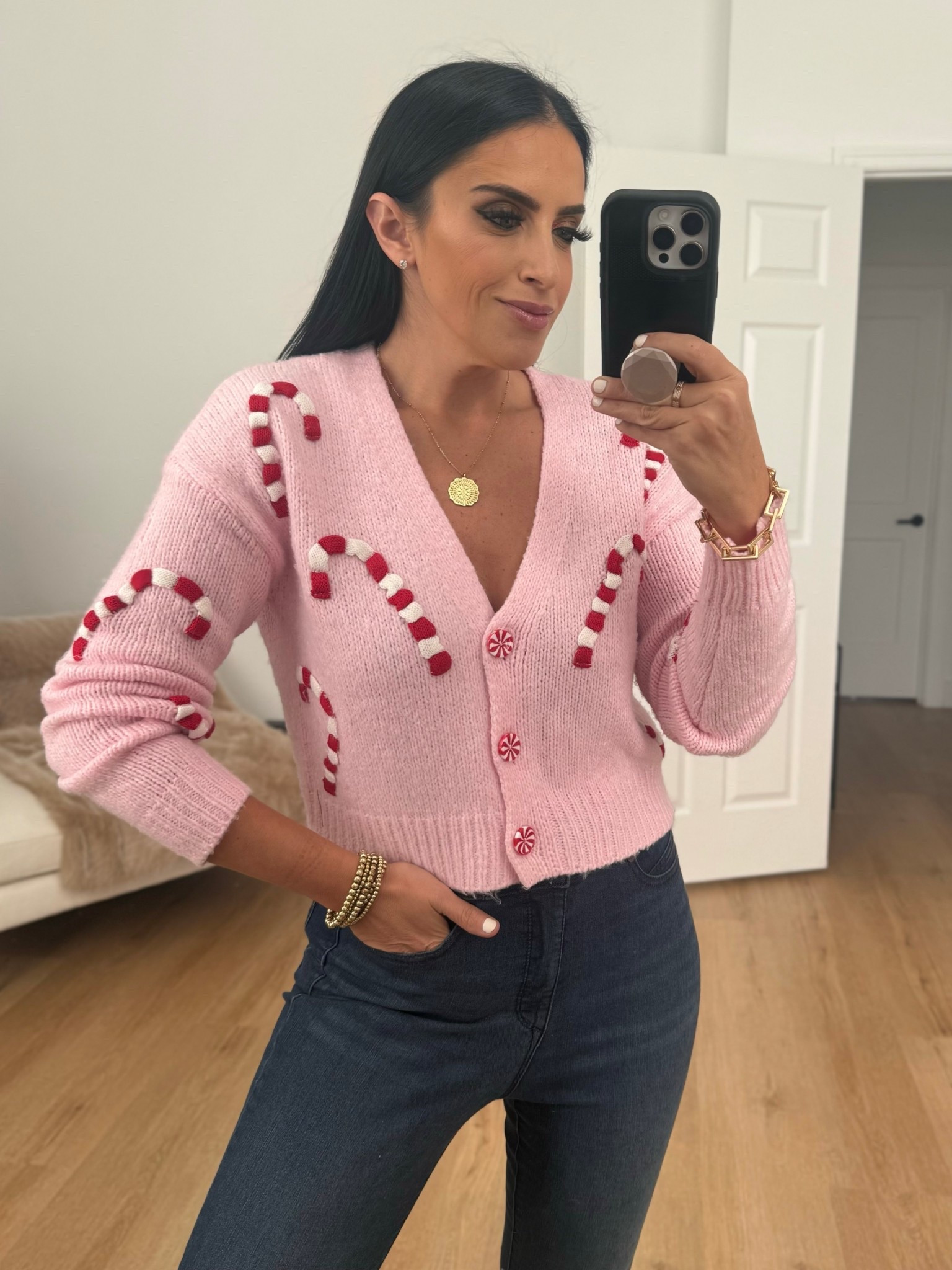 No Boundaries Embroidered Christmas Cardigan wearing size medium only $18