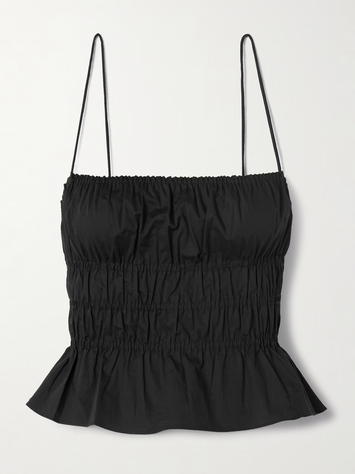 STAUD - Ayla Shirred Cotton-blend Poplin Peplum Top - Black | NET-A-PORTER (US)