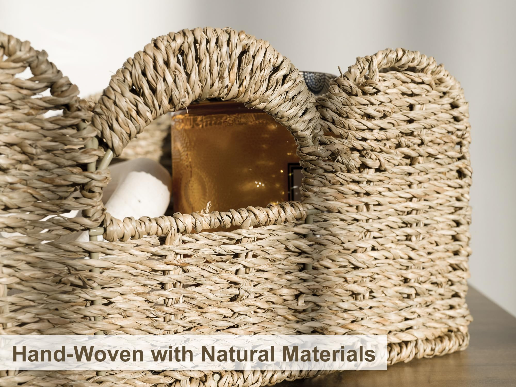 StorageWorks Wicker Storage Baskets, Hand-Woven Basket for Shelves, Scalloped Edge Basket with Ha... | Amazon (US)