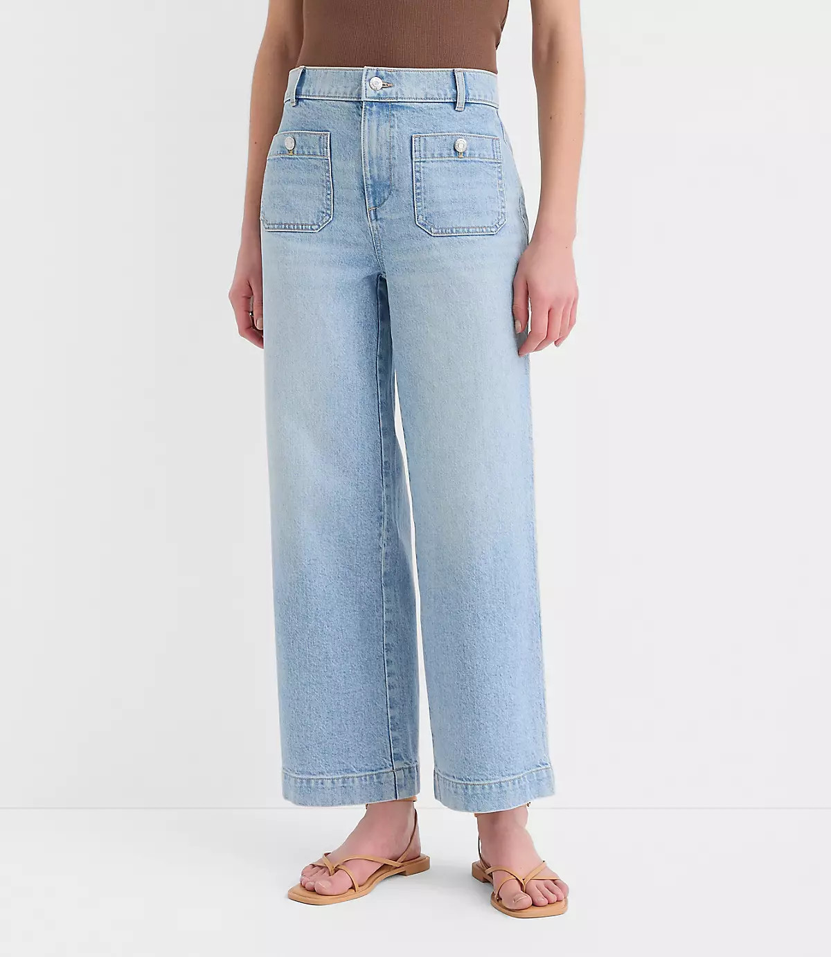Palmer Denim Wide Leg Crop Pants in Refined Blue Wash | LOFT