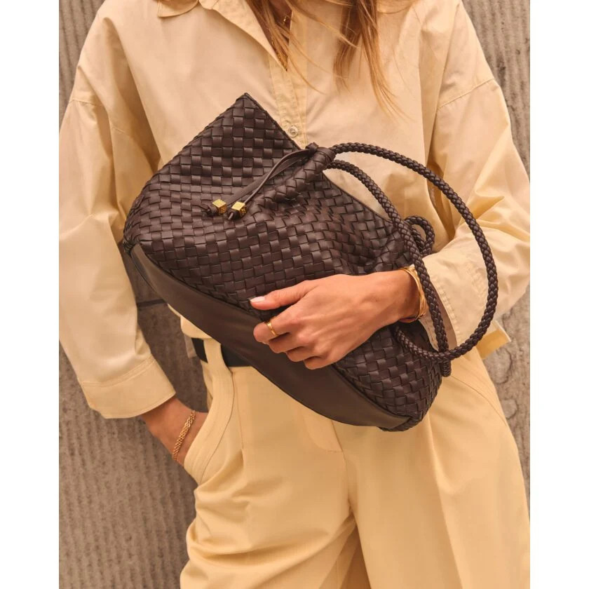 Nova Hand Woven Small Shoulder Tote in Chocolate | Katie Loxton Ltd. (UK)