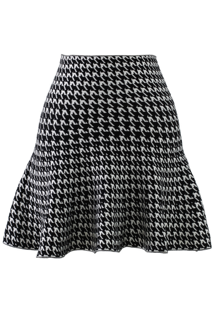 Houndstooth Frill Hem Knittted Skirt | Chicwish