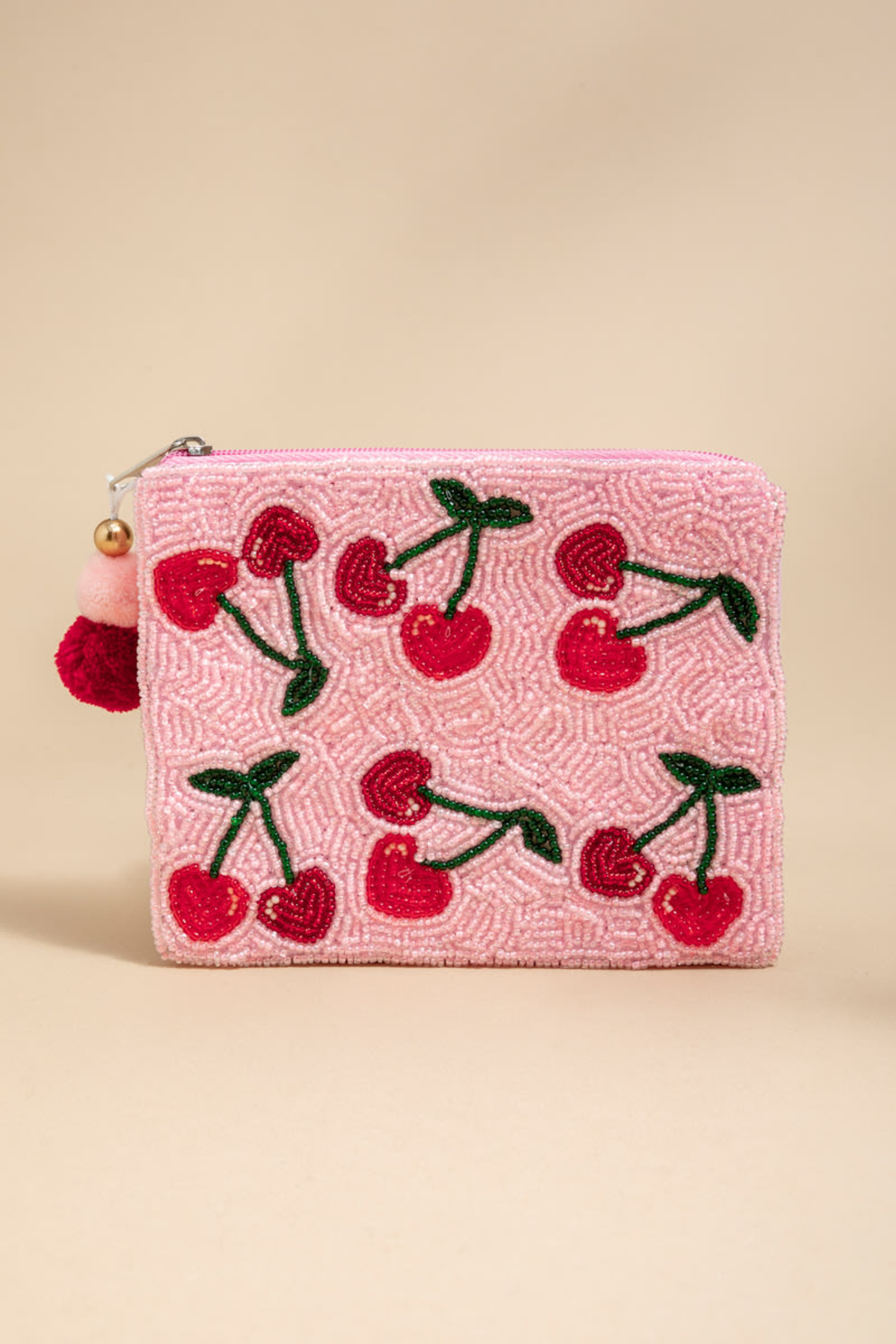 Ella Pink Cherry Beaded Pouch | Francesca's