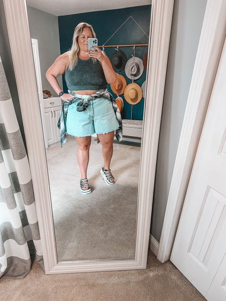 Travel day means comfortable clothes! These baggy fit jean shorts are perfect and this cropped bra top is older but I found some similar options. Added a lightweight button up and comfy sandals to finish off this look. 

#LTKstyletip #LTKcurves #LTKSeasonal