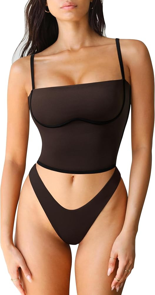 SUUKSESS Women Square Neck Longline Sports Bra Padded Basic Workout Cami Tank Top | Amazon (US)