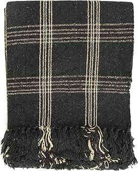 Creative Co-Op Plaid Black & Tan Fringed Woven Cotton Blend Throw 60 inch x50 | Amazon (US)