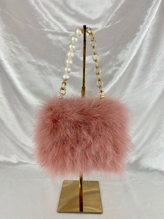 Marabou Mini - Dusty rose feather purse with pearl and gold chain | Etsy (CAD)