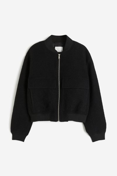Wool-blend bomber jacket - Black - Ladies | H&M GB | H&M (UK, MY, IN, SG, PH, TW, HK)
