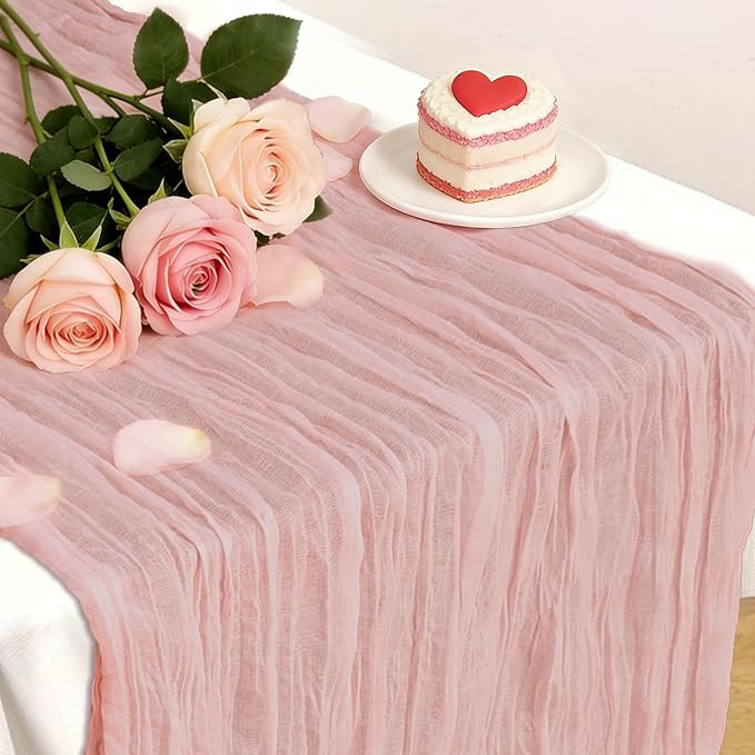 Pink Table Runner, 10Ft 120in Cheesecloth Table Runner, Gauze Rustic Cheese Cloth Table Runners f... | Amazon (US)