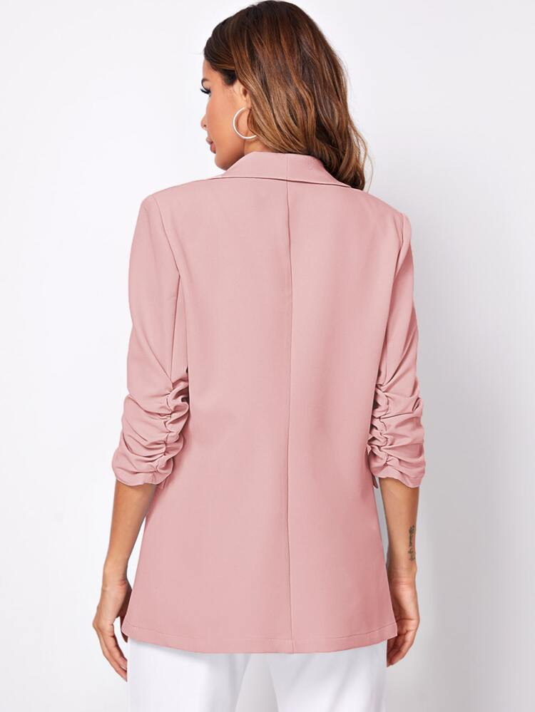 SHEIN Shawl Collar Gathered Sleeve Flap Detail Blazer | SHEIN