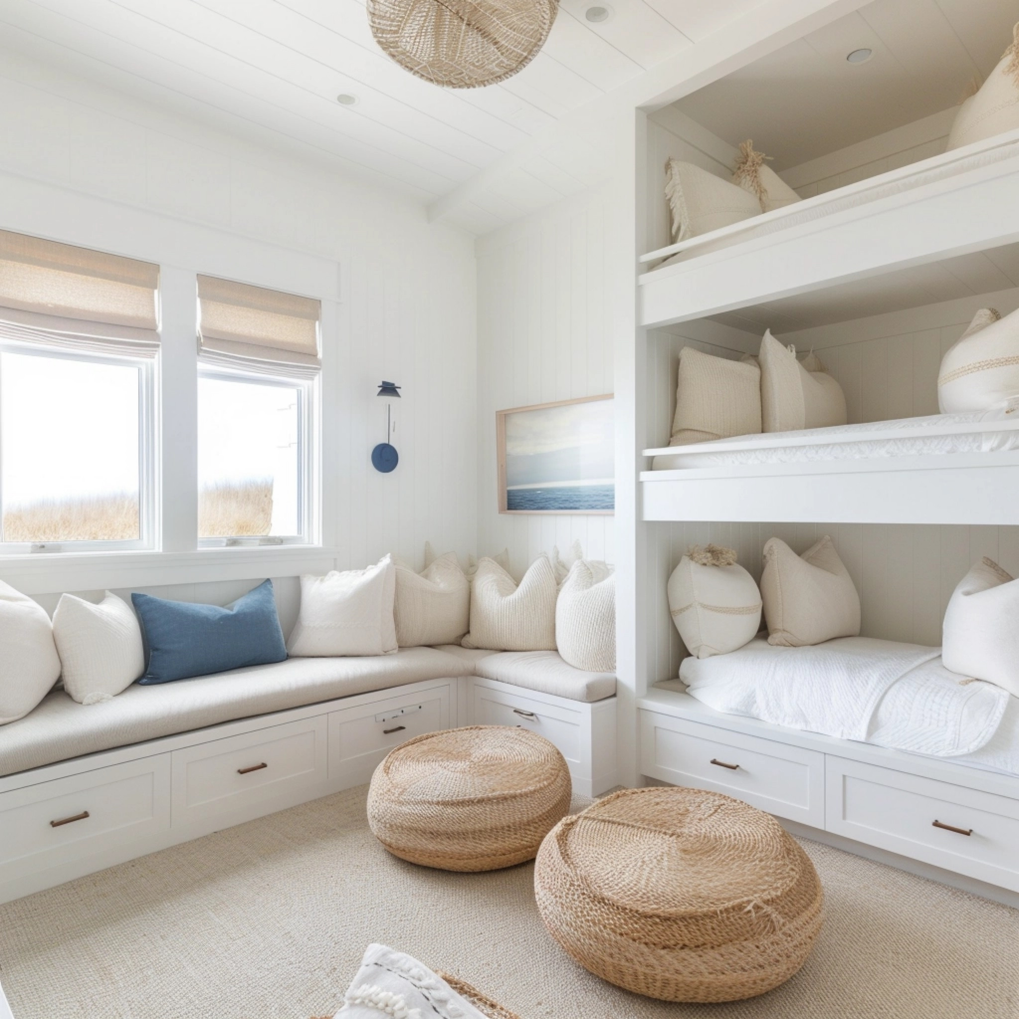 Coastal aesthetic beach style bunk room with jute, natural textures and built in bunks

Beach pillow, beach decor, coastal design, beach house inspo, jute rug, jute pendant, jute pouf, neutral beach, neutral throw pillows, bunk room ideas, beach bunk room, coastal home

#LTKhome #LTKSpringSale #LTKsalealert