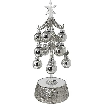 BANBERRY DESIGNS Silver Glittered Tabletop Christmas Tree with Silver Ornaments - Mirrored Base w... | Amazon (US)