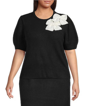 CeCe Plus Size Round Neck Short Sleeve Bow Detail Coordinating Sweater | Dillard's | Dillard's