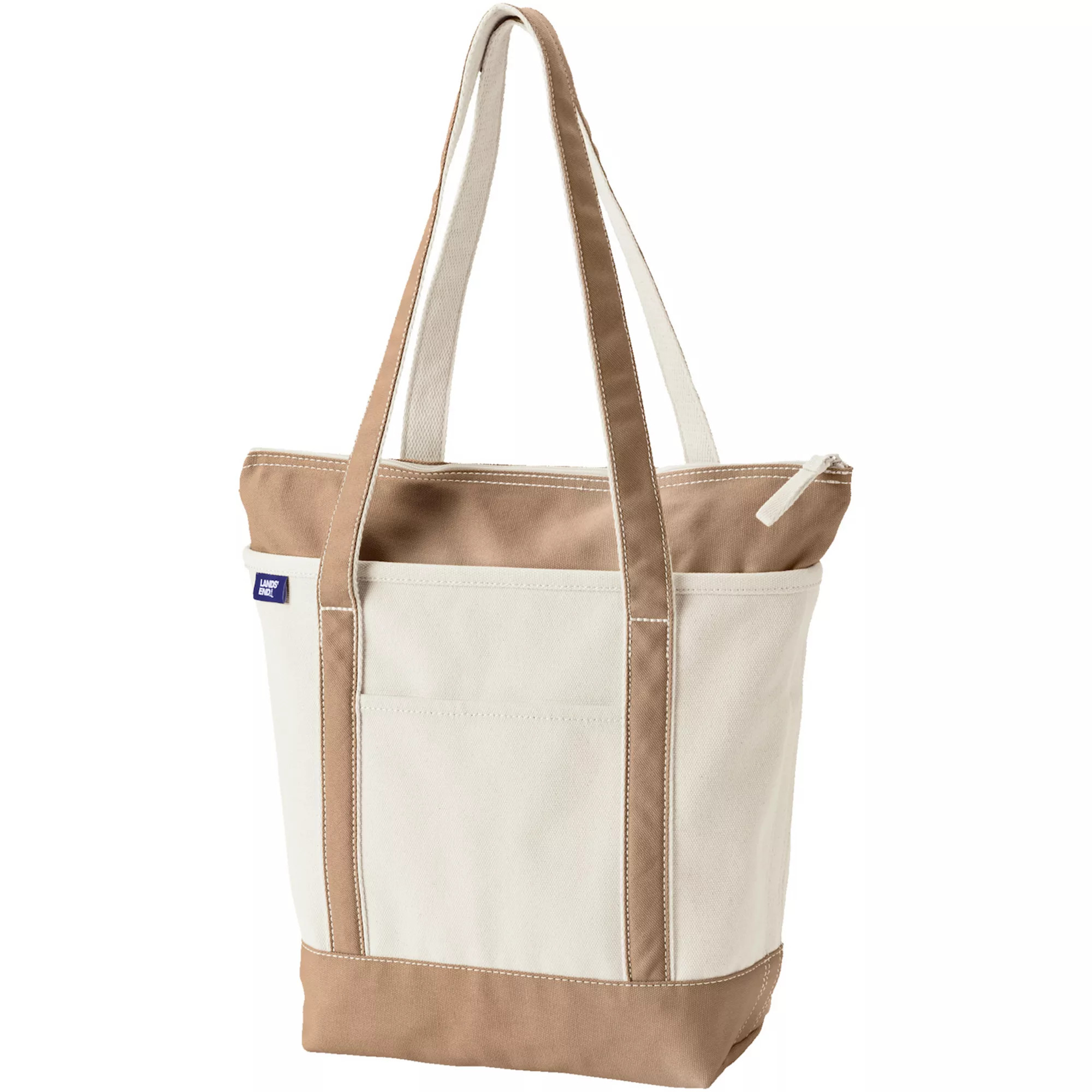 Lands' End Natural Zip Top Medium Long Handle Canvas Tote Bag | Kohl's