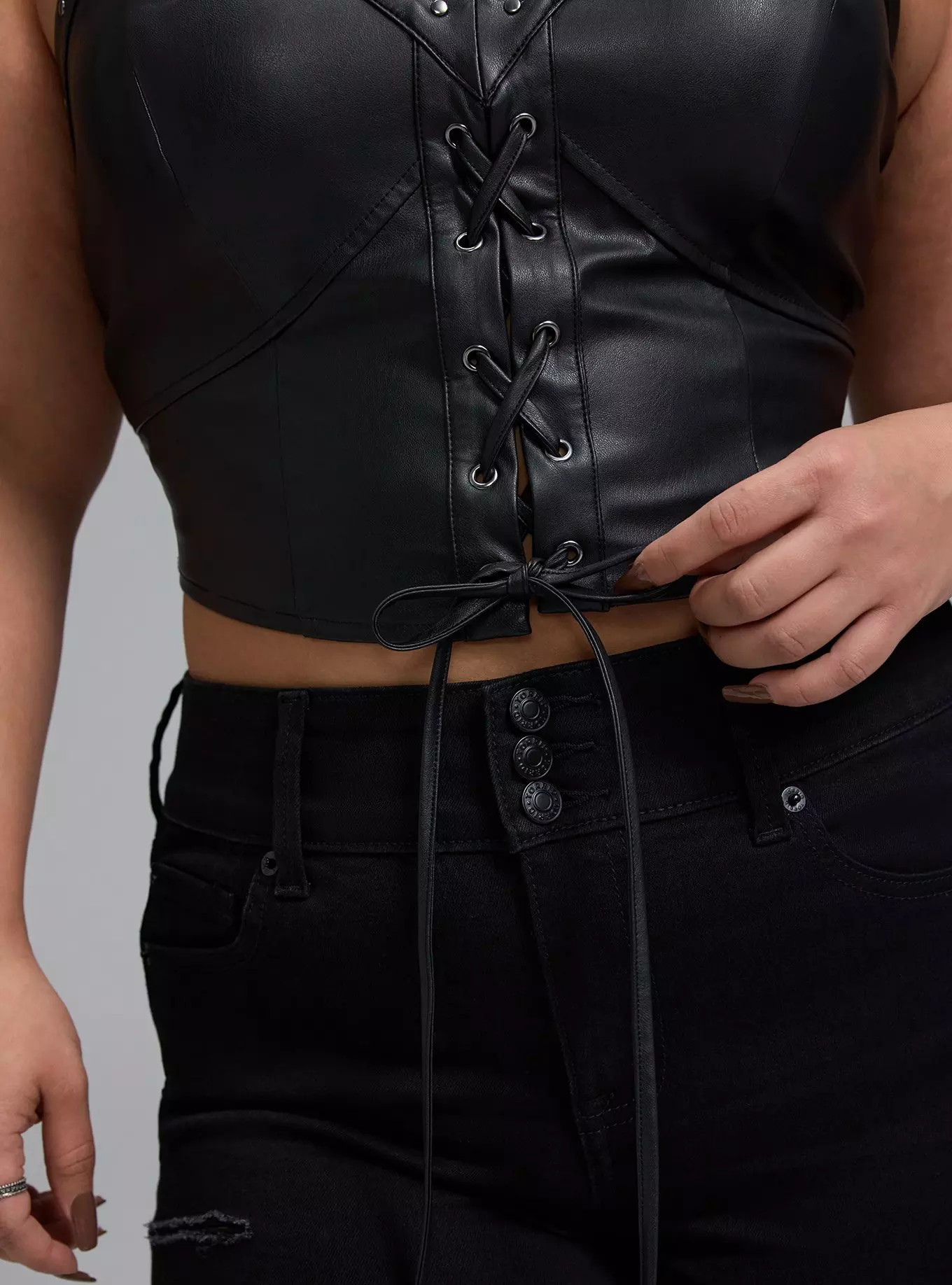 NIGHTFALL FAUX LEATHER LACE UP CROP TOP | Torrid (US & Canada)