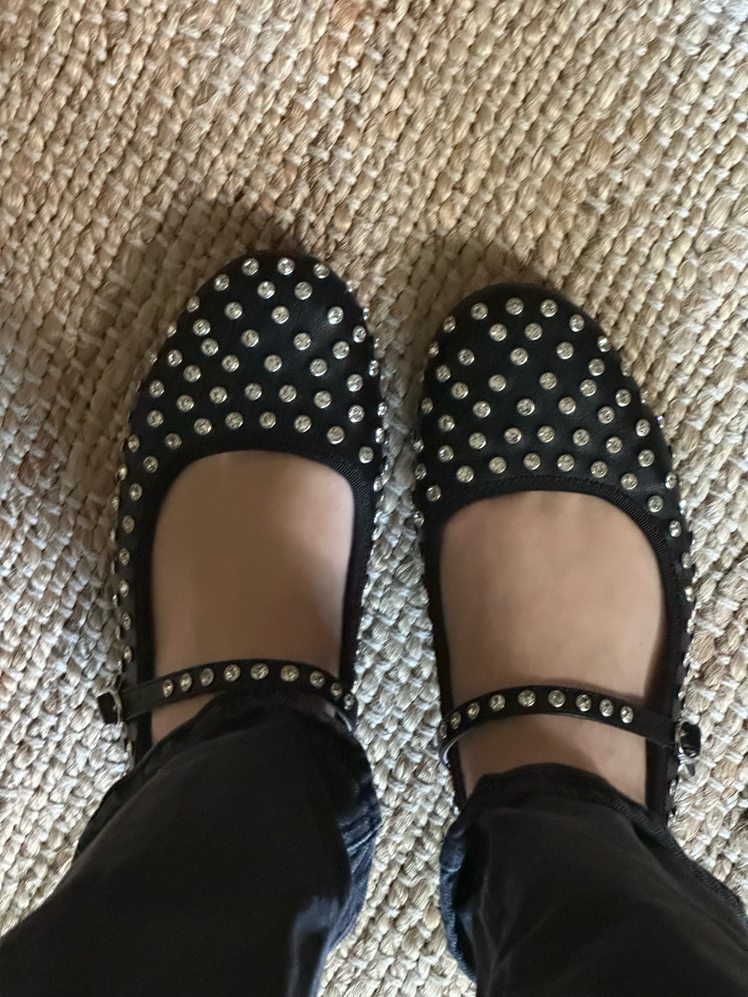 These rhinestone flats are so comfy. I had to size up a whole size for length . Accommodates  bunions though! 

#LTKWorkwear #LTKFindsUnder100 #LTKShoeCrush