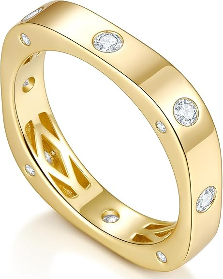Moissanite Wedding Bands for Women, 4mm Eternity Band - Stackable with Engagement Ring 14K Gold P... | Amazon (US)