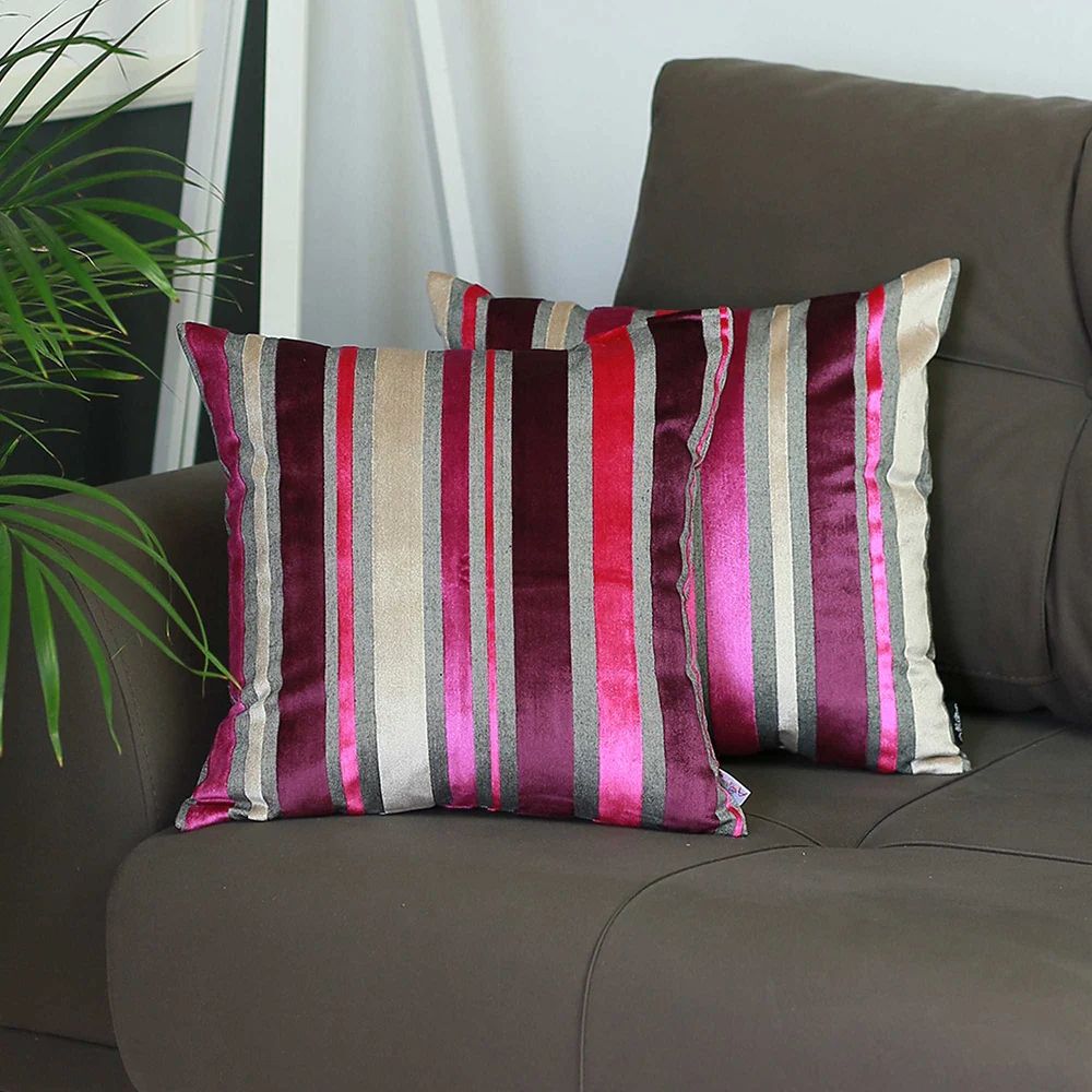 Set of 2 Purple Varigated Stripe Decorative Pillow Covers (Purple - Euro Square) | Bed Bath & Beyond