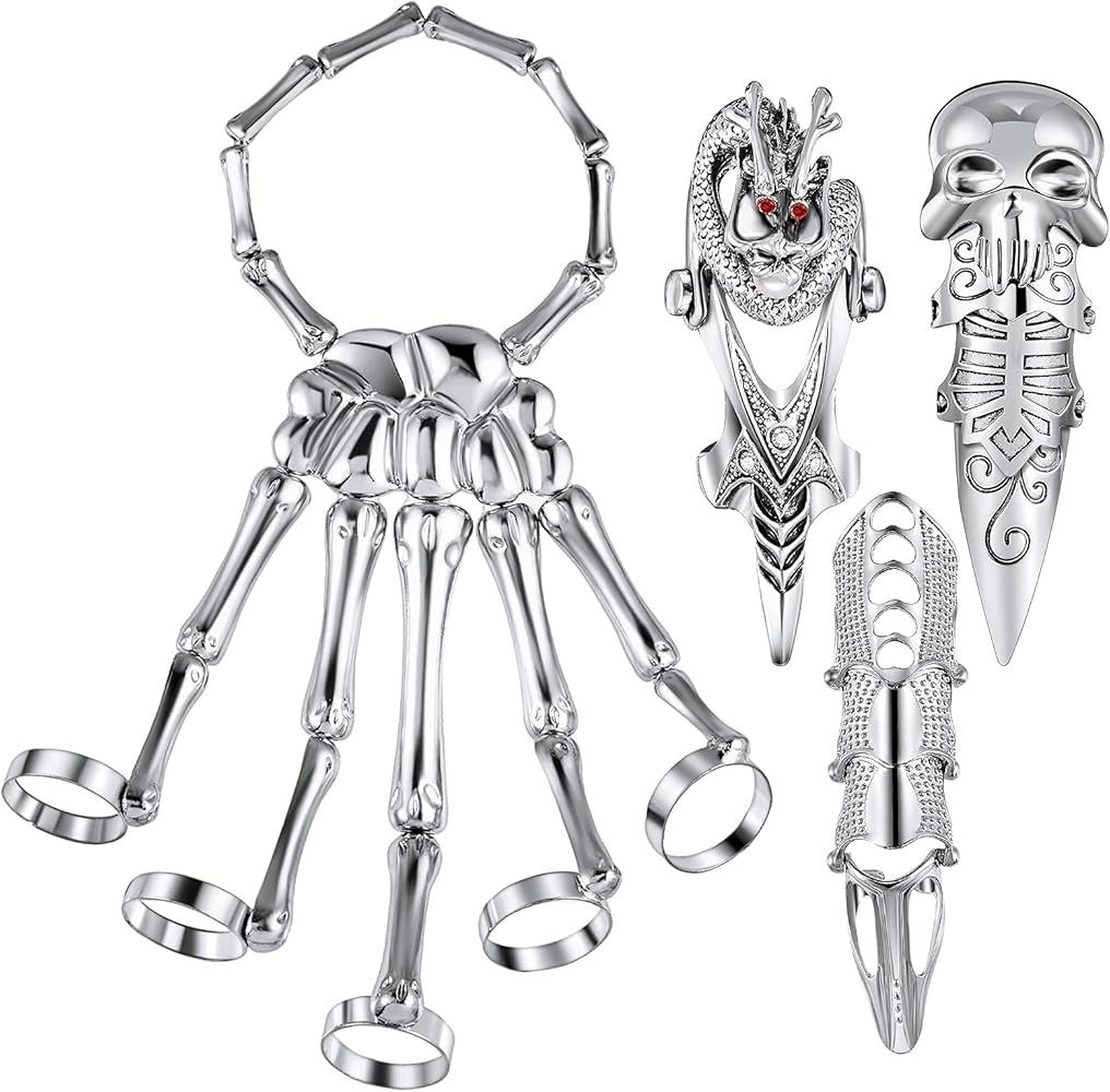 Hicarer 4 Pieces Punk Wristband Skull Fingers Hand Bracelet Skull Skeleton Joint Bracelet Knuckle... | Amazon (US)