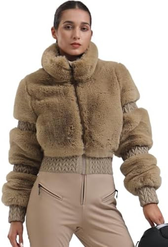 GSOU SNOW Women Ski Jacket Faux Fur Snowboard Coat Snow Cropped Jacket Winter Outdoor Warm | Amazon (US)