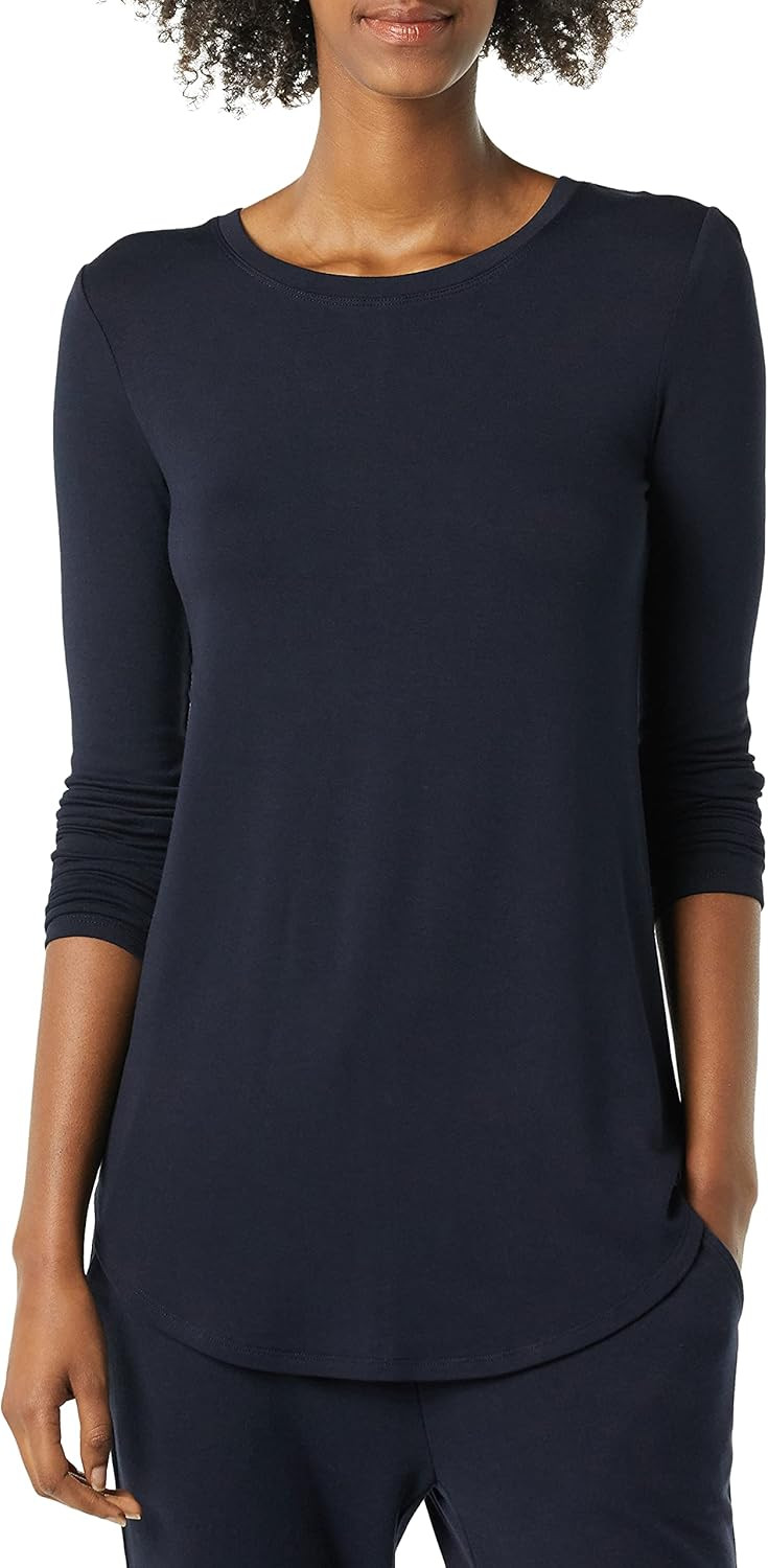 Daily Ritual Women's Supersoft Terry Standard-Fit Long-Sleeve Shirttail Hem Shirt | Amazon (US)
