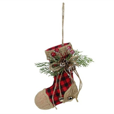 Northlight 5.75" Red Plaid and Burlap Christmas Stocking Ornament | Target