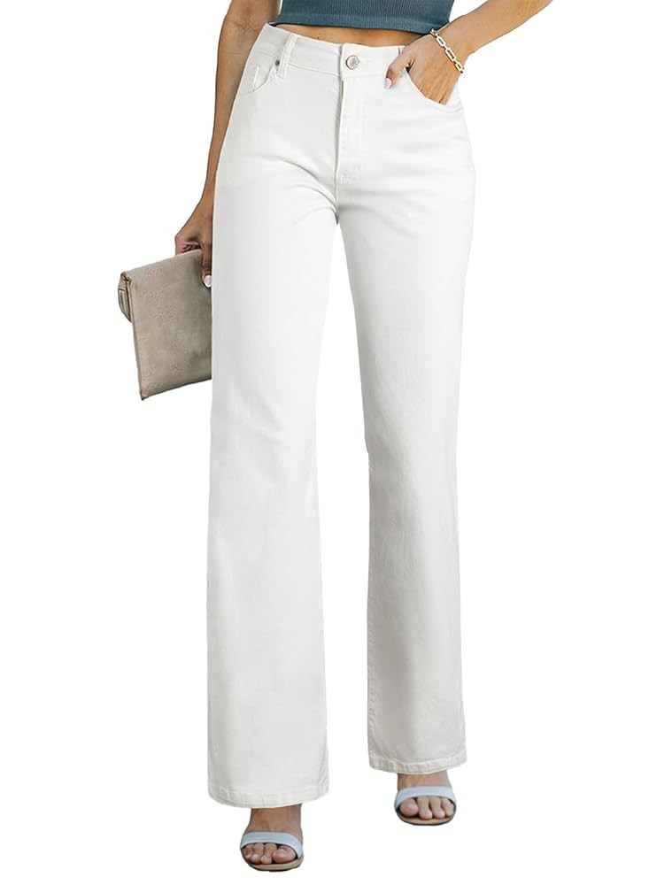 Sidefeel Women's Wide Leg Jeans Casual High Waisted Straight Zimbaplatinum Denim Pants with Pocke... | Amazon (US)