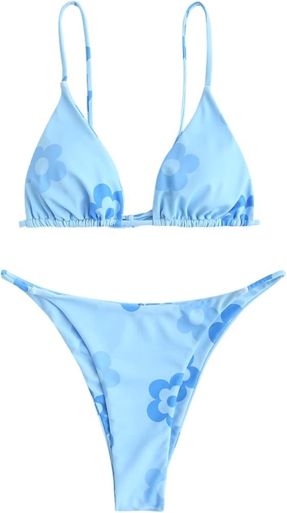 ZAFUL Women's Triangle Bikini Set, Sexy Cheeky Thong Swimsuit High Cut 2 Pieces Bathing Suit | Amazon (US)