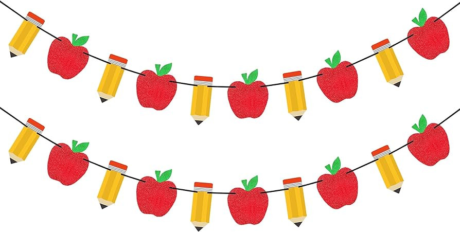 2 Pieces Pencil Apple Banner for Back to School Decorations, First Day of School Classroom Decora... | Amazon (US)