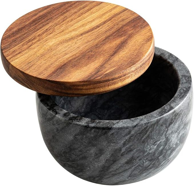Salt Box Salt cellar with spoon Black Marble Base Natural Acacia Top Decorative Boxes Spice Seaso... | Amazon (US)