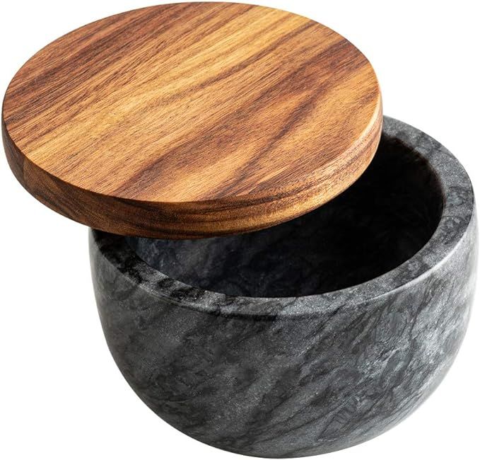 Elegant Marble Salt Box with Acacia Wood Lid for Spice Storage | Amazon (US)
