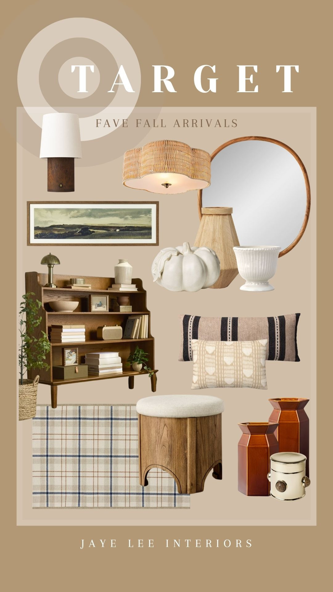 Target New Arrivals for Fall...
Target Home decor, Target Fall decor, bookshelf, fall throw pillows, landcape art, framed art, affordable art, ceramic vase, wood vase, flush mount light, mini lamps, kitchen lighting, ceramic pumpkin, fall area rug doormat #jleeinteriors 

 #LTKdayinmylife #LTKSeasonal #LTKHome