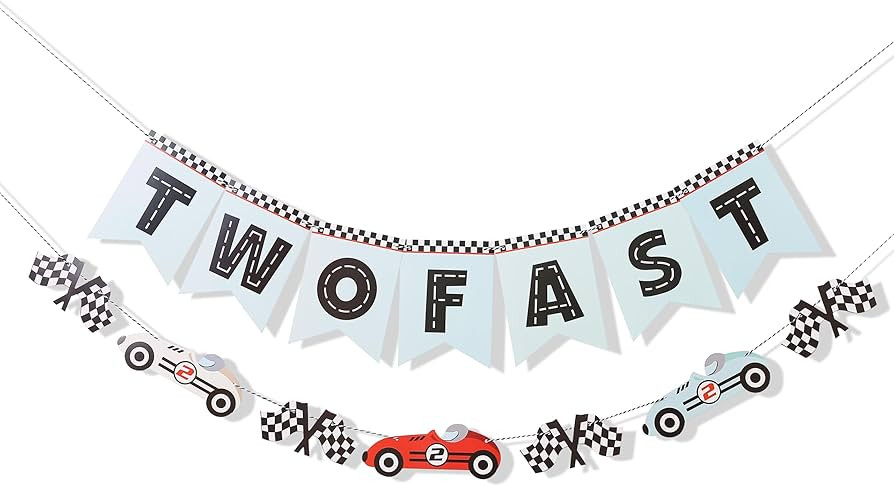 Two Fast Banner - Race Car Birthday Decorations,Race Car Birthday Banner,Vintage Racing Car Banne... | Amazon (US)
