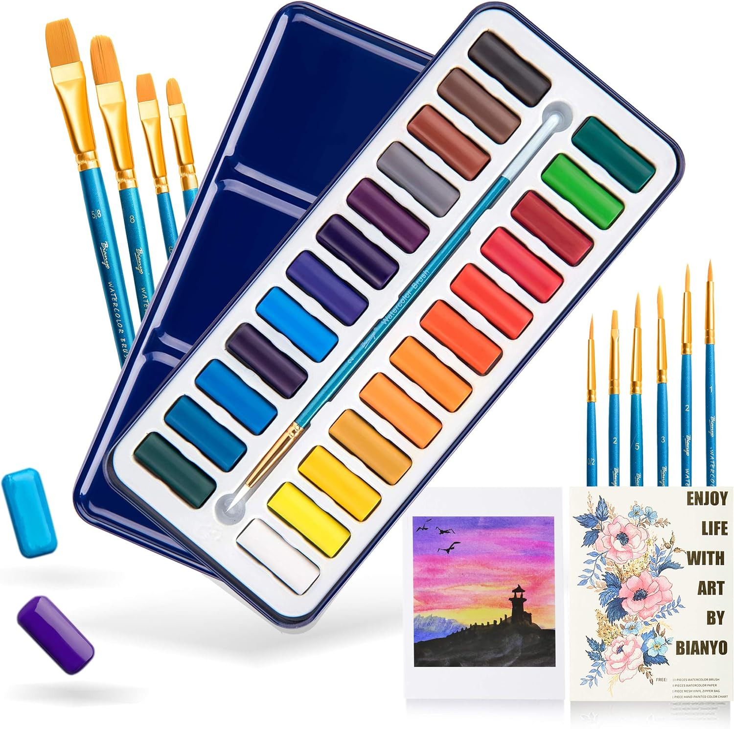 Amazon.com: 24 Colors Watercolor Paint Set with 10+1 Pcs Art Brushes, 8 Pcs Watercolor Paper, a W... | Amazon (US)
