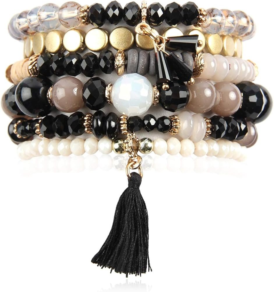 RIAH FASHION Multi Layer Versatile Statement Bracelets - Stackable Beaded Strand Stretch Bangles ... | Amazon (US)