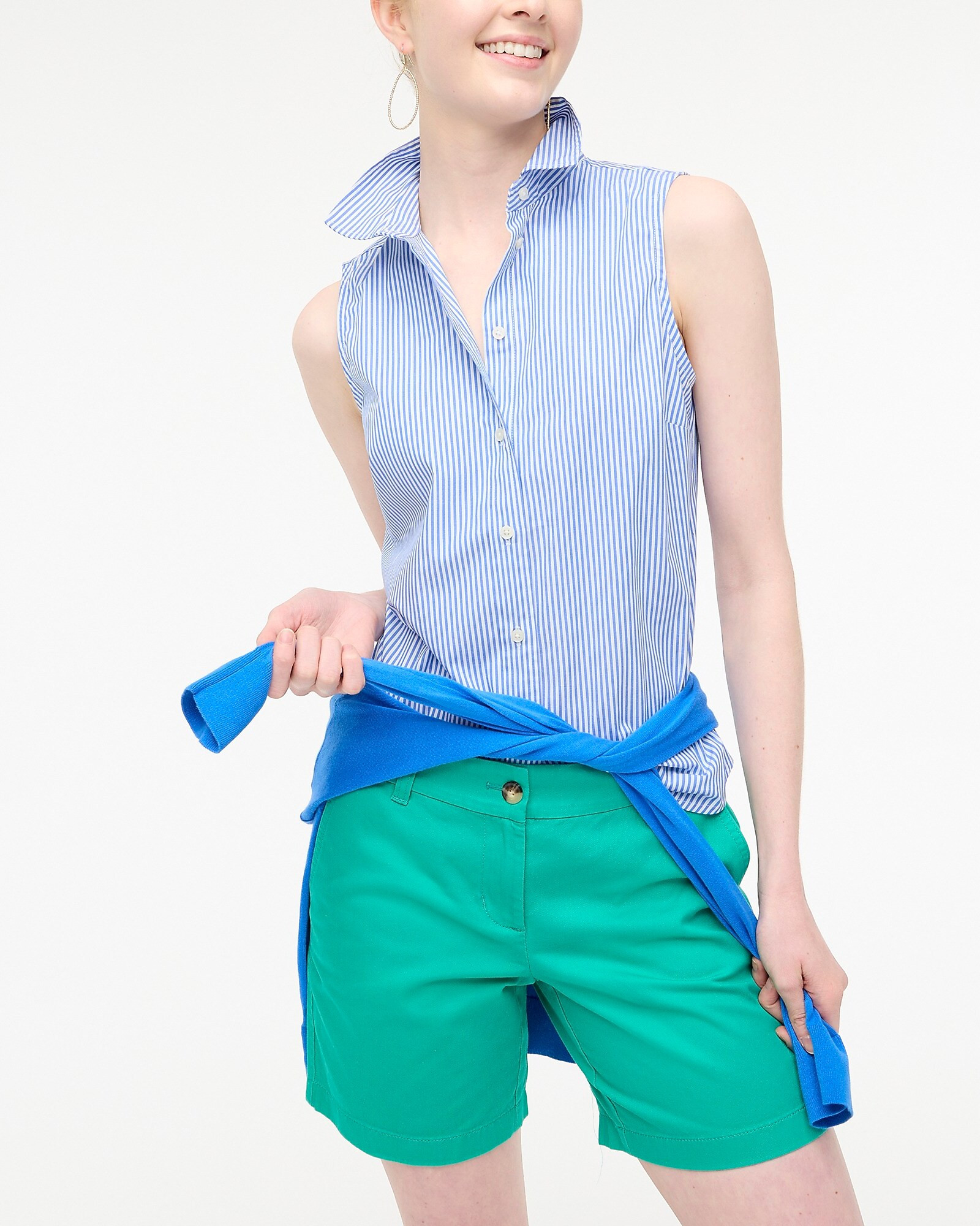 Sleeveless signature fit shirt in banker stripe | J.Crew Factory