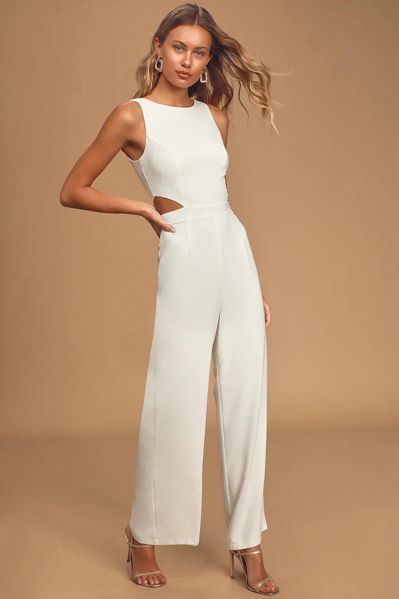 Moments to Remember White Sleeveless Wide-Leg Cutout Jumpsuit | Lulus (US)
