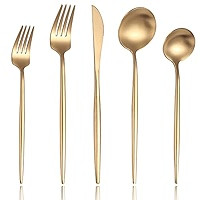 Lemeya Matte Gold Modern Silverware Set,18/10 Stainless Steel Flatware Set,20-Piece Cutlery Set Serv | Amazon (US)