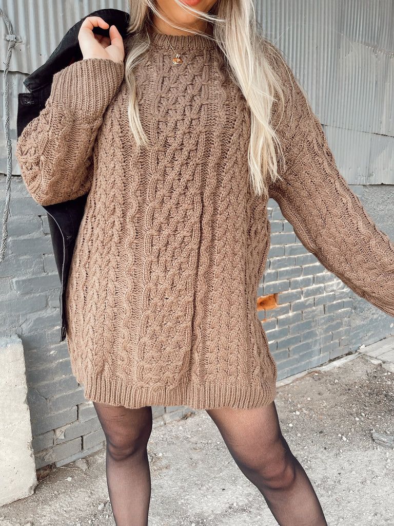 Cozy Vibes Brown Knit Sweater | She Is Boutique