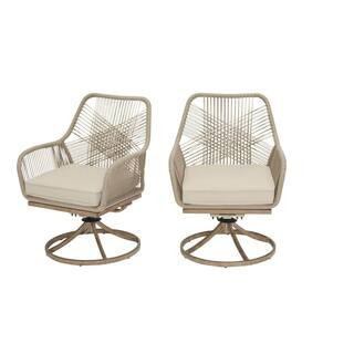 Hampton Bay Haymont Swivel Steel Wicker Outdoor Patio Dining Chair with Beige Cushion (2-Pack) FR... | The Home Depot