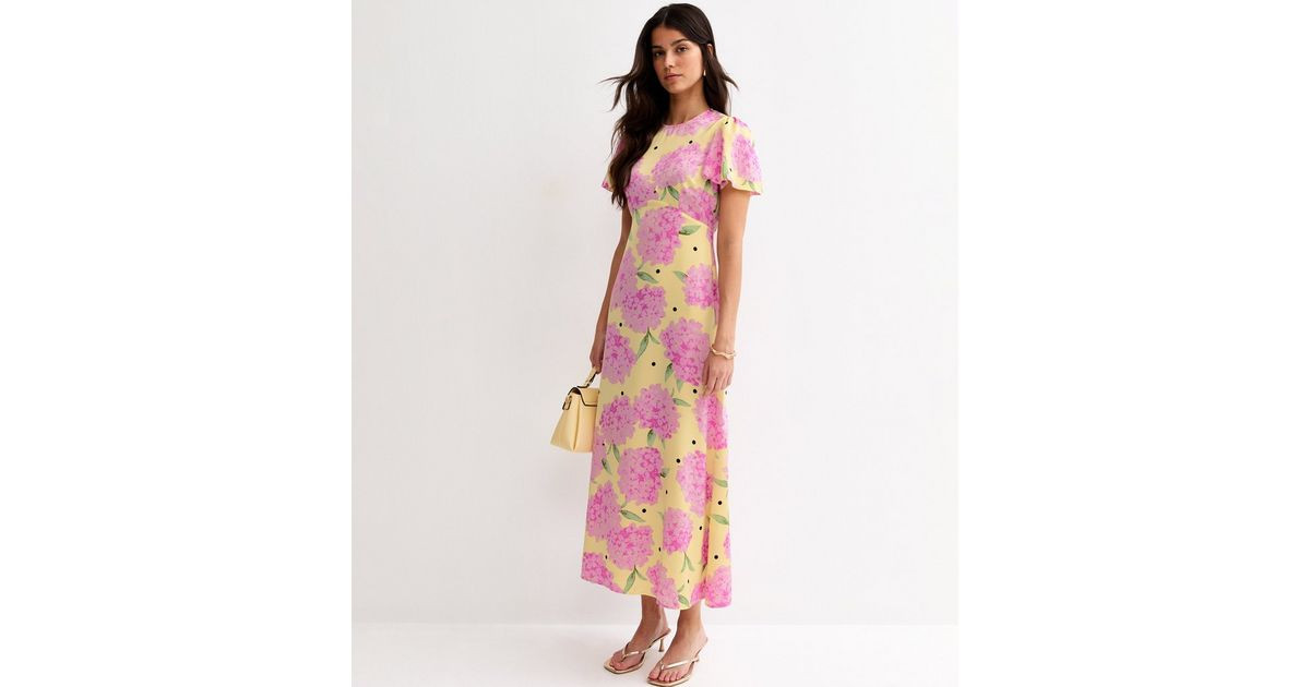 Yellow Floral Short Sleeve Midi Dress | New Look | New Look (UK)