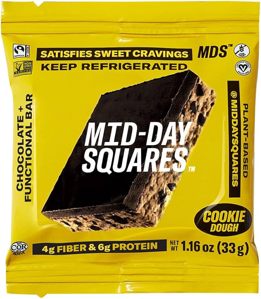 Mid-Day Squares, Functional Plant Based Chocolate Bar, Cookie Dough, 1.16 Ounce | Amazon (US)